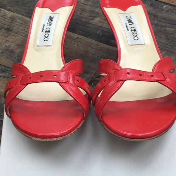 Like New! Jimmy Choo Red Slide Kitten Heel 40 1/2 - Picture 2 of 14